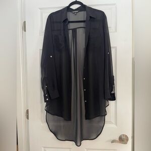 Express Sheer Black Button-Up Blouse
